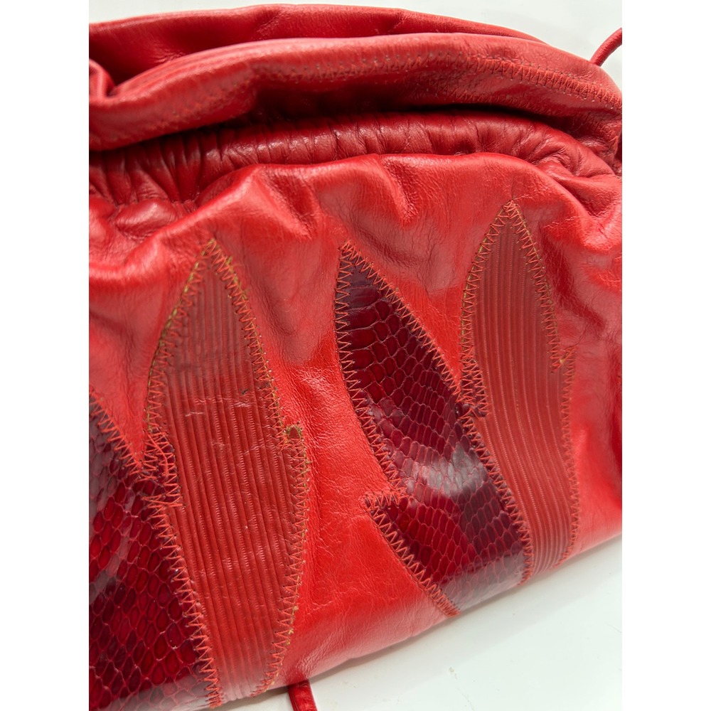 Vintage‎ Red Leather Crossbody Bag Patchwork Textured/Animal Design - Picture 8 of 14